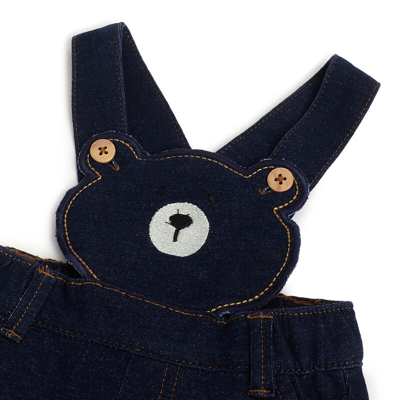 Boys Navy Embroidered Long Dungaree image number 2