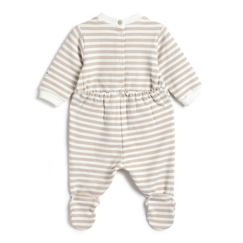 Infants Beige Striped Nappy opening Babysuit image number 1