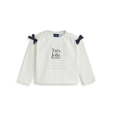 Girls White Typography Printed Long Sleeve T- Shirt