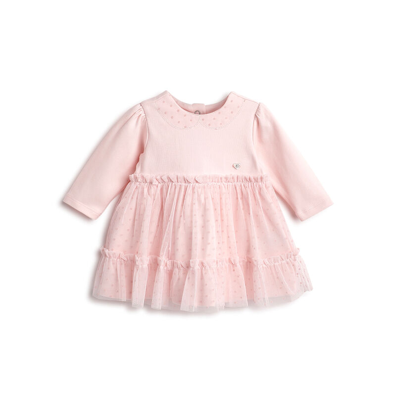Girls Light Pink Self Design Long Sleeve Dress image number 0