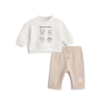 Infants White Sweatshirt with Beige Trouser