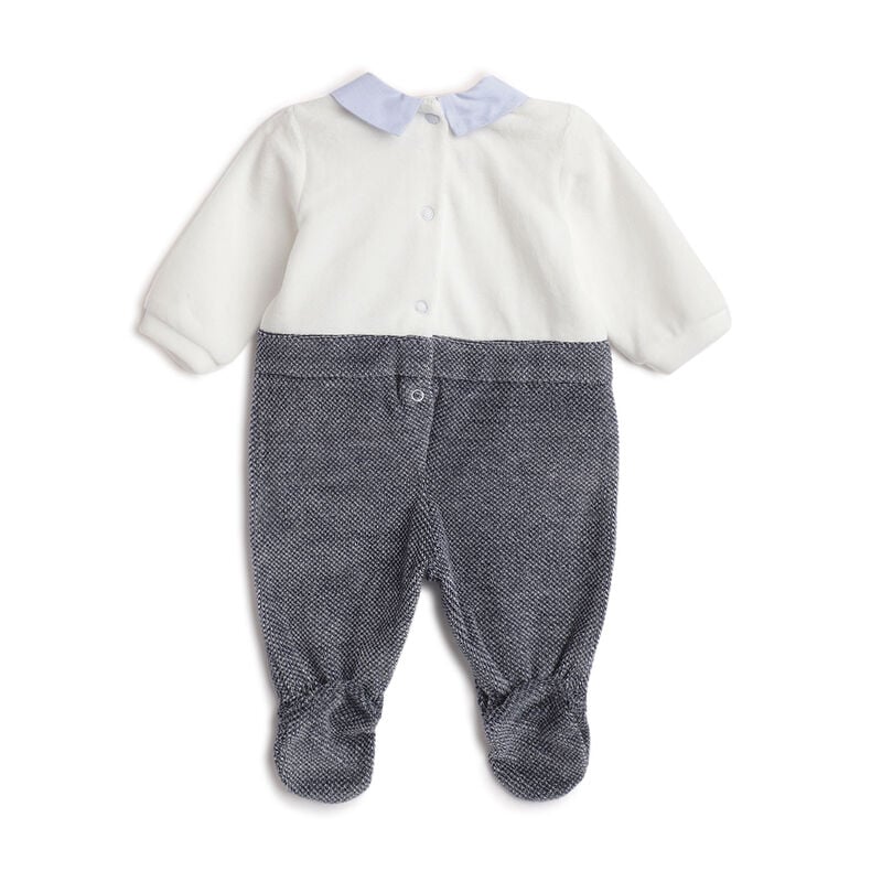Boys White and Blue Colorblocked Leg Opening Babysuit image number 1