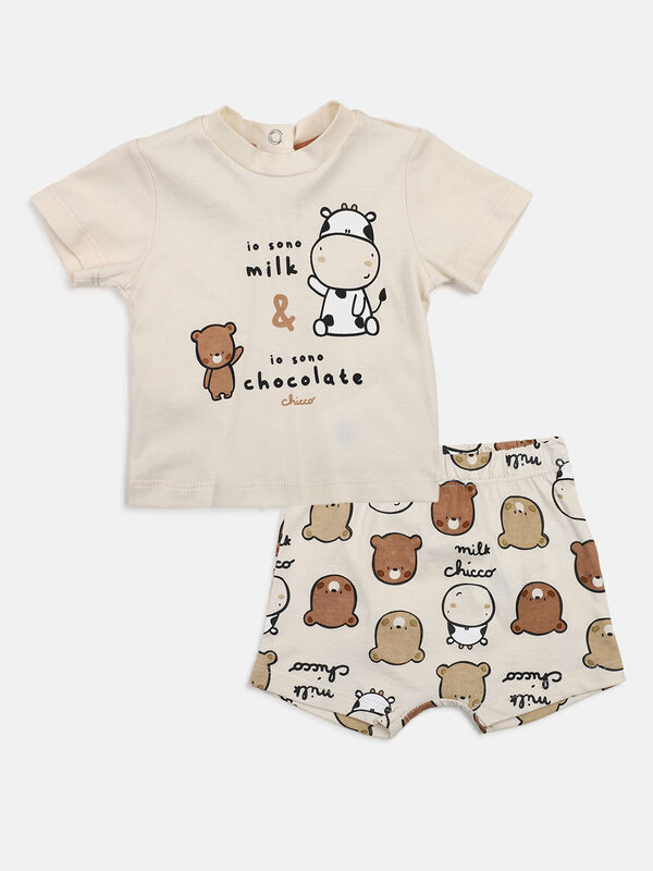 Infants Light Natural Printed T- Shirt with Short Pants image number null