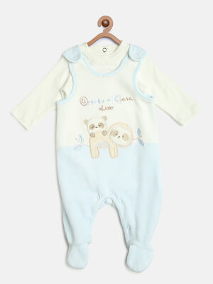 White-Blue Babysuit - Bodysuit Set  With Applique (2pc)