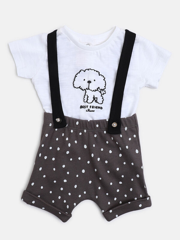 Infants White Printed T- Shirt with Short Pants image number 0