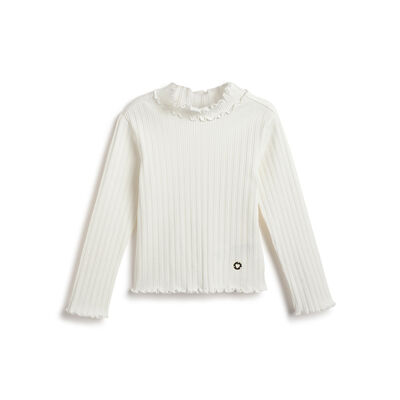 Girls White Self Design Long Sleeve T- Shirt