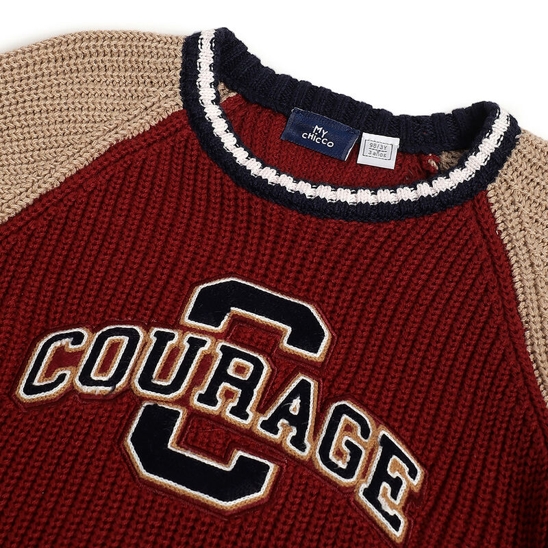 Boys Maroon Colourblocked Pullover image number 2