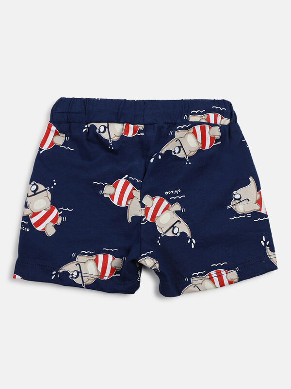 Boys White & Blue Printed T-Shirt with Short Pants image number null
