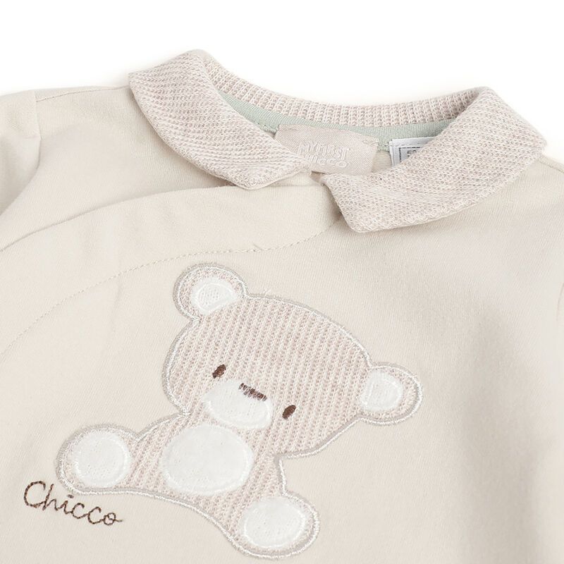 Boys Beige Applique Front Opening Babysuit image number 2