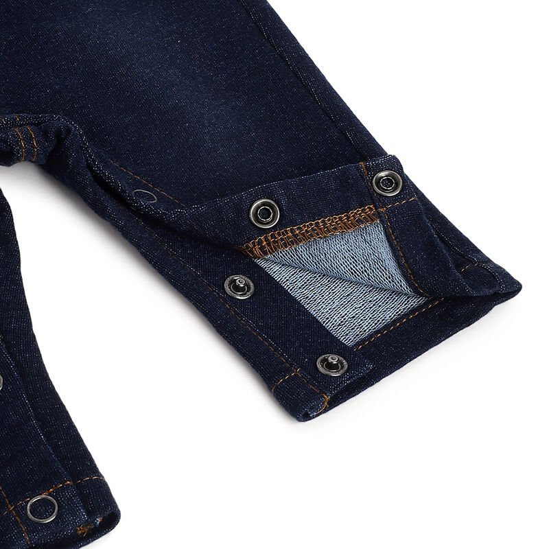 Boys Navy Embroidered Long Dungaree image number 4