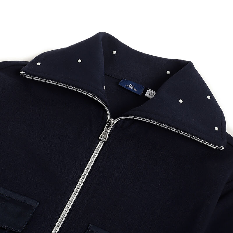 Girls Dark Blue Self Design Jacket image number 2