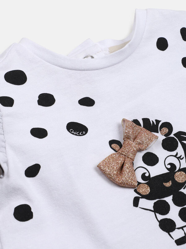 Girls White Printed Short Sleeve Knitted T- Shirt image number null