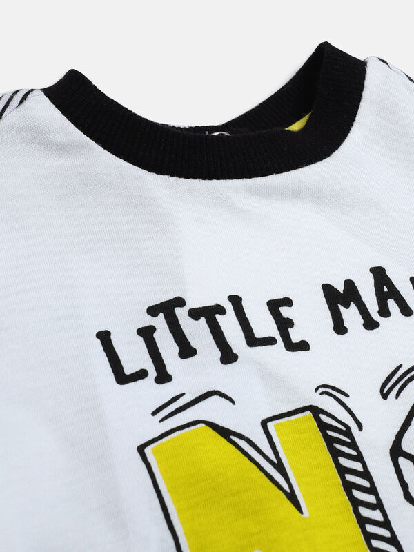 Boys White & Yellow Printed T-Shirt  with Short Pants image number null