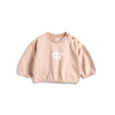 Girls Light Pink Printed Sweatshirt