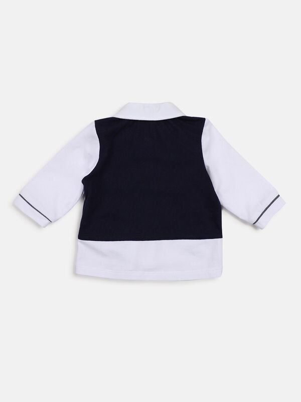 Boys Solid White & Navy Blue Smock with Legging image number null