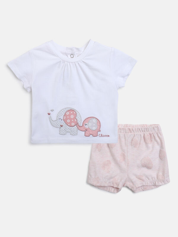 Girls White & Pink Printed T-Shirt with Short Pants image number null