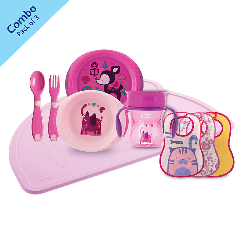 combo-Tablemat (Pink)+Meal Set (12m+) (Pink)+Easy Meal Bib (6m+) (Assorted-Pink) (3 Pcs) image number null
