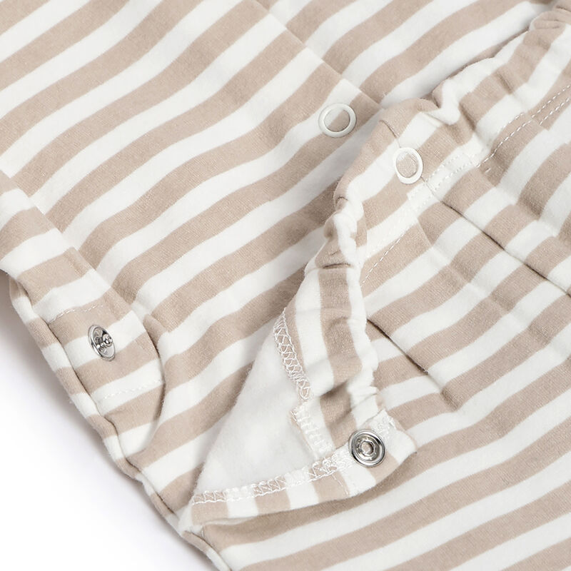 Infants Beige Striped Nappy opening Babysuit image number 3