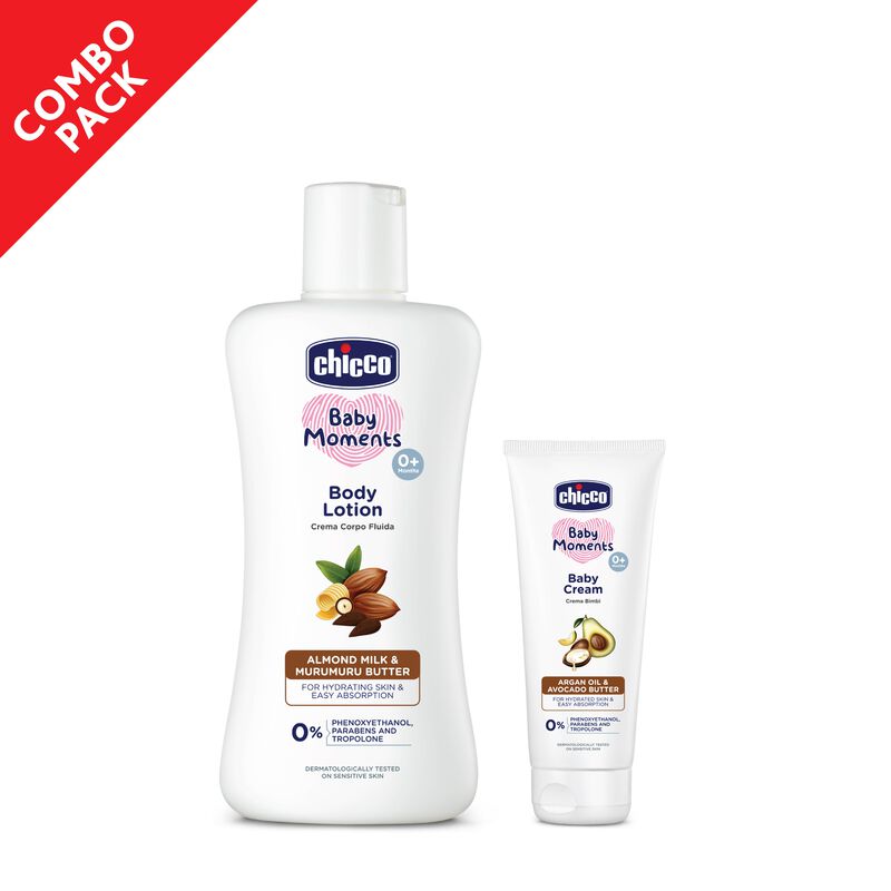 Combo- Chicco Baby Moments Body Lotion, Non-sticky, Paraben, SLS & Phenoxyethanol free,0M+ (200ML) + Chicco Baby Cream 50ML image number null