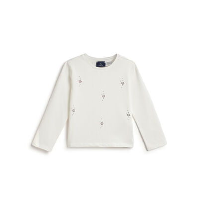 Girls White Embellished Long Sleeve T- Shirt