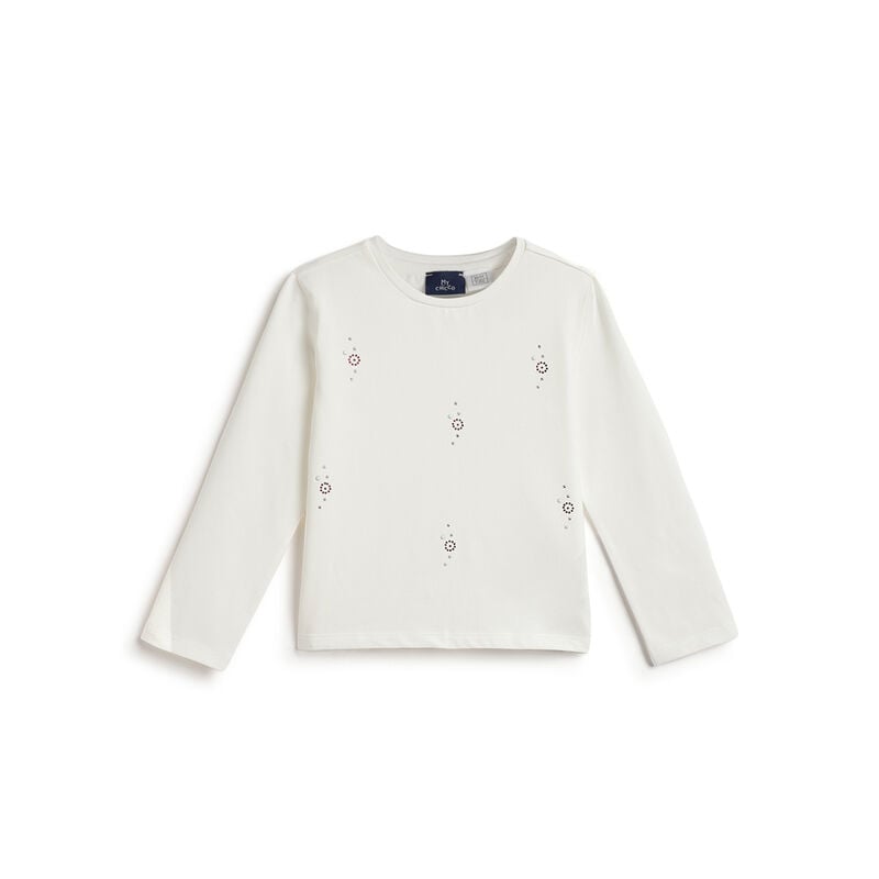 Girls White Embellished Long Sleeve T- Shirt image number 0
