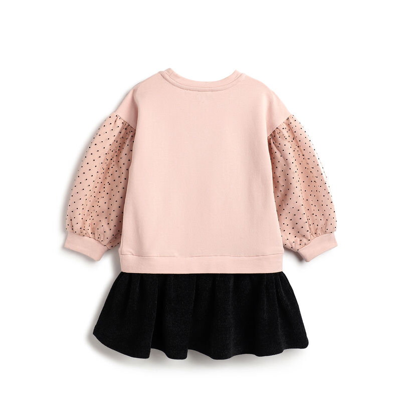 Girls Medium Pink Polka Dot Long Sleeve Dress image number 1