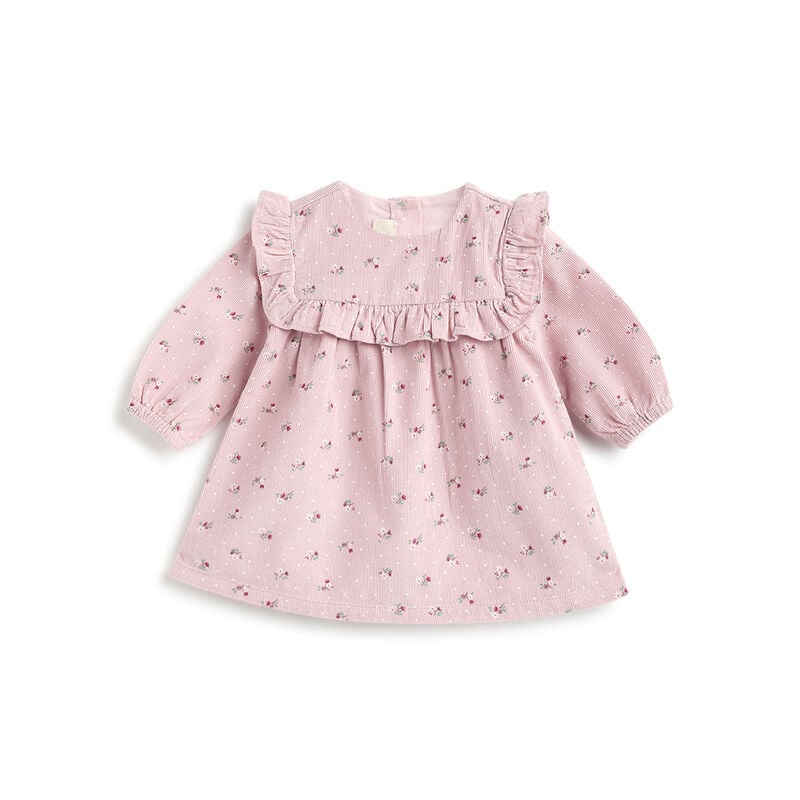 Girls Light Pink Floral Printed Long Sleeve Dress image number 0