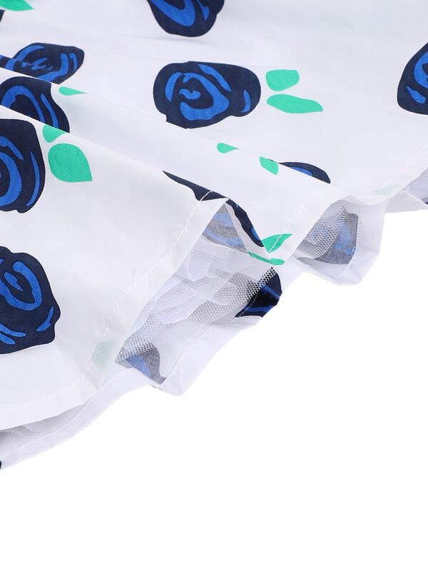 Girls Blue Printed Short Sleeve Woven Dress image number 4