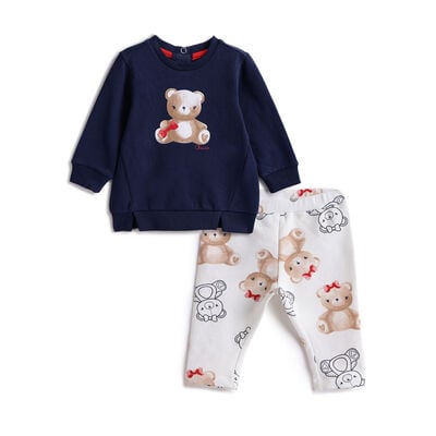 Girls Navy Blue and White Printed Sweatshirt with Leggings