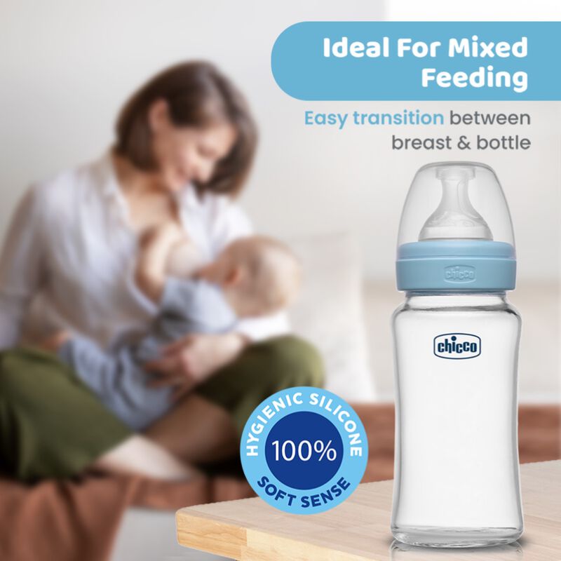Well-Being Glass Feeding Bottle (240ml, Medium Flow) (Blue) image number 5