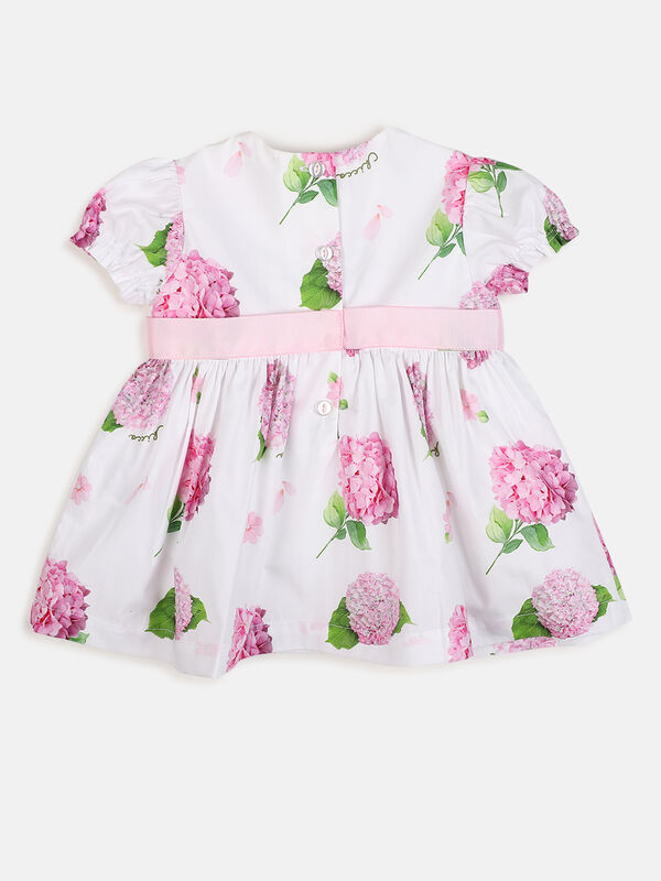Girls White & Pink Short Sleeve Printed Dress image number null