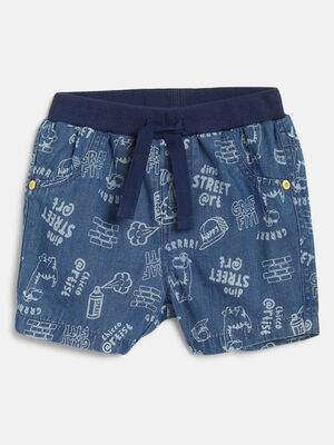 Boys Medium Blue Printed Short Trouser