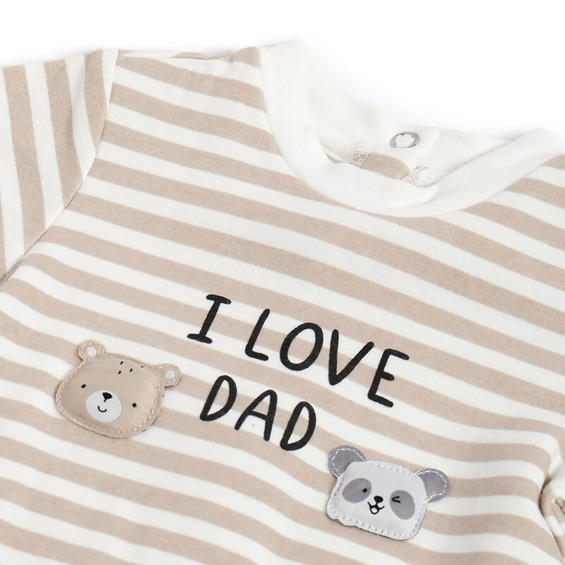 Infants Beige Striped Nappy opening Babysuit image number 2