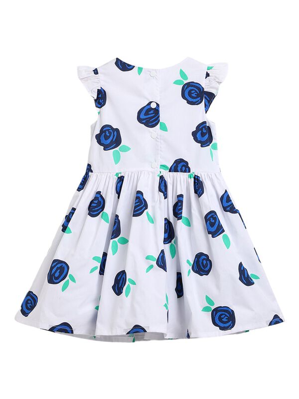Girls Blue Printed Short Sleeve Woven Dress image number 1