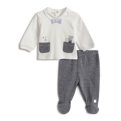 Boys White Embroidered Smock with Leggings