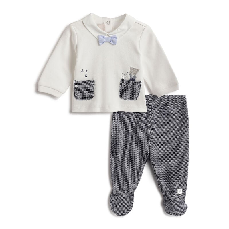 Boys White Embroidered Smock with Leggings image number 0
