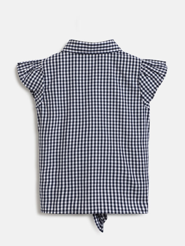 Girls Blue Checked Sleeveless Knitted Top image number null