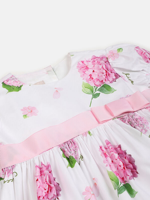 Girls White & Pink Short Sleeve Printed Dress image number null