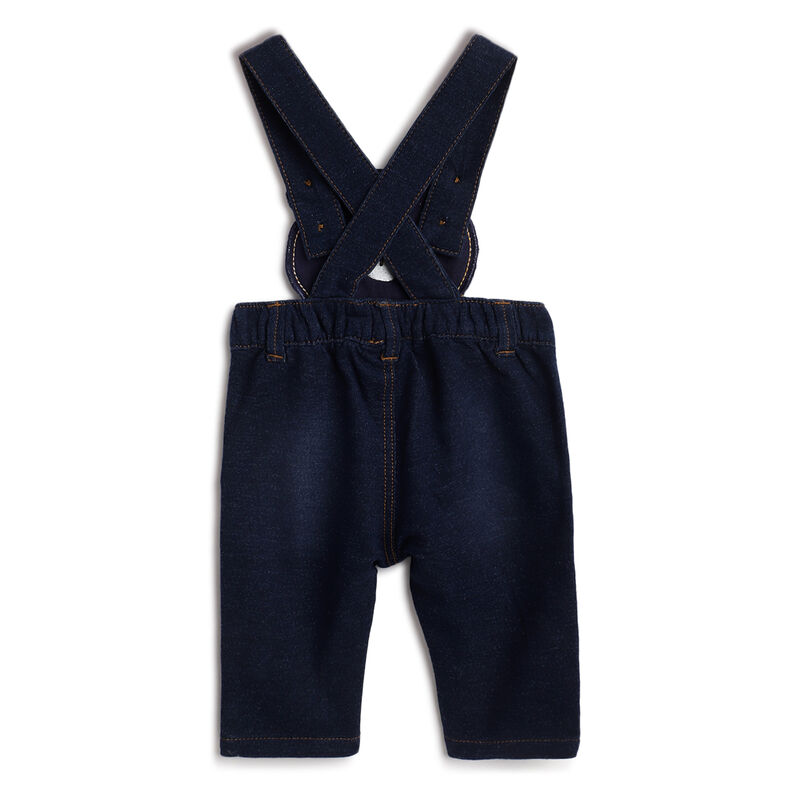 Boys Navy Embroidered Long Dungaree image number 1
