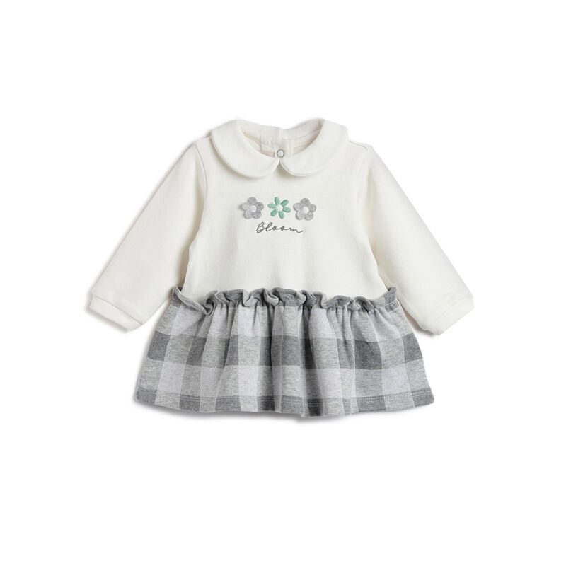 Girls White and Grey Embellished Long Sleeve Dress image number 0