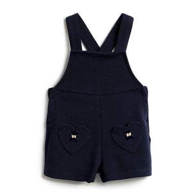 Girls Navy Embellished Short Dungaree