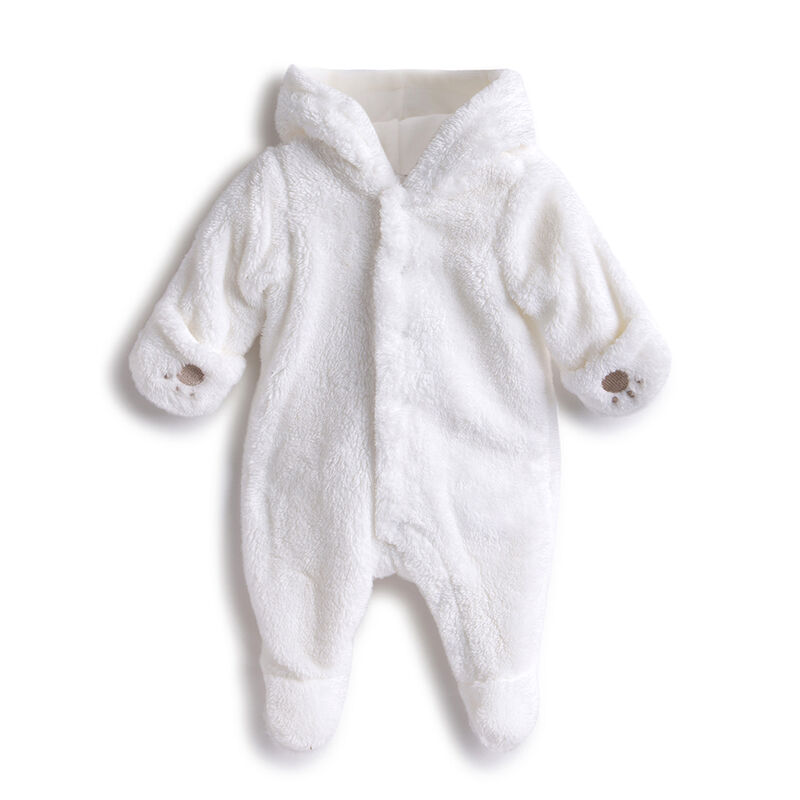 Infants White Solid Front Opening Babysuit image number 1