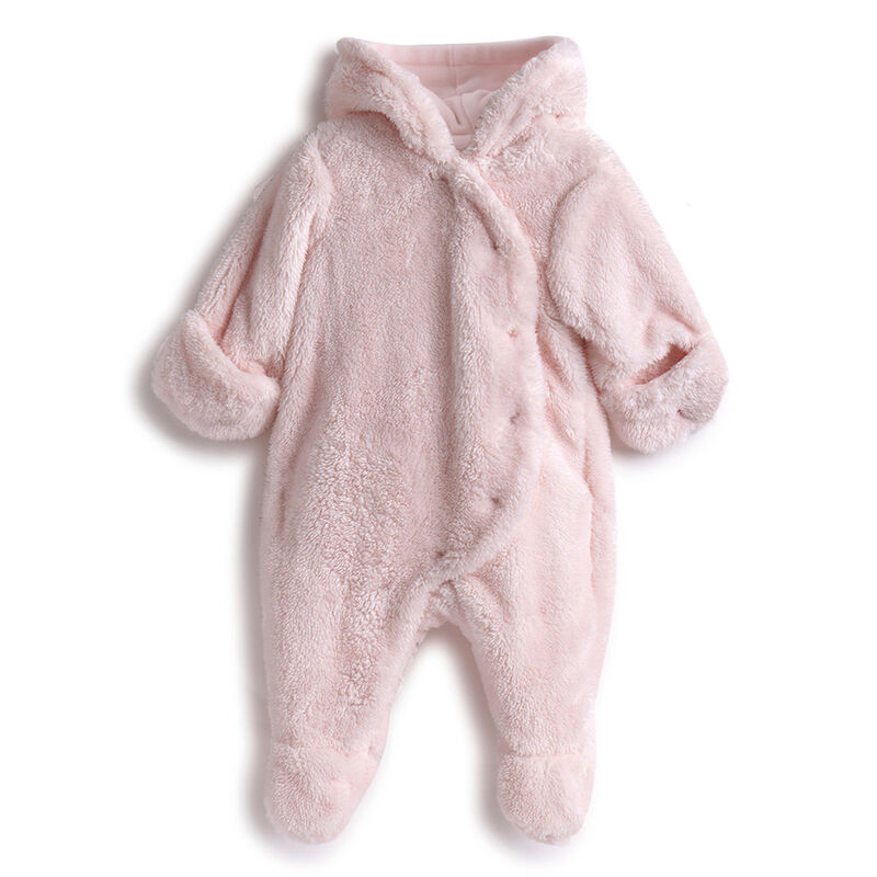 Girls Light Pink Solid Front Opening Babysuit image number 1