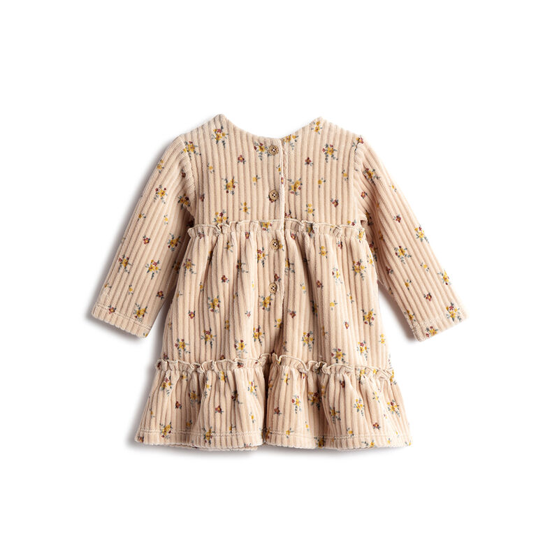 Girls Light Brown Floral Printed Long Sleeve Dress image number 1