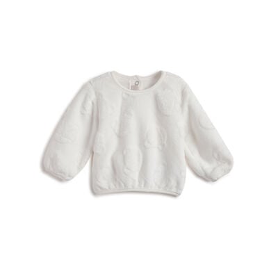 Girls White Self Design Sweatshirt