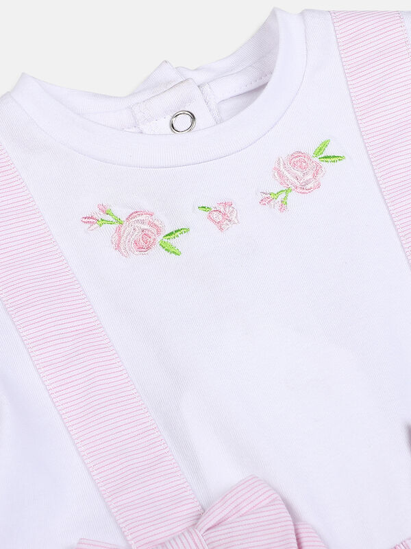 Girls White & Pink Short Sleeve Knitted Romper image number null
