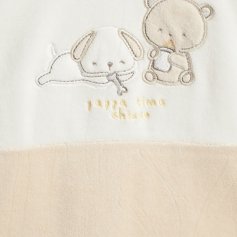 Infants Beige Embroidered Nappy opening Babysuit image number 4