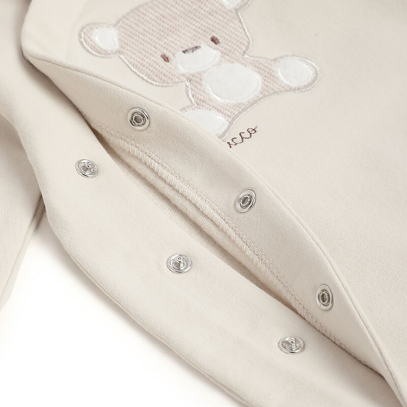 Boys Beige Applique Front Opening Babysuit image number 3