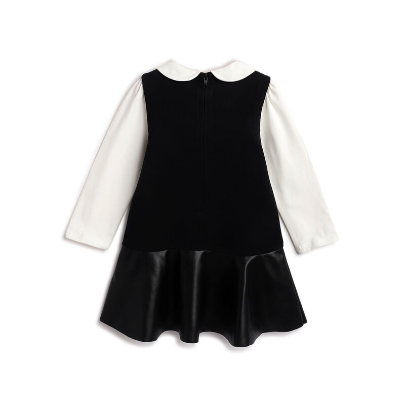 Girls Black and White Solid Long Sleeve Dress image number 1