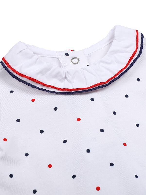 Girls White Polka Dot Printed T-Shirt image number 2